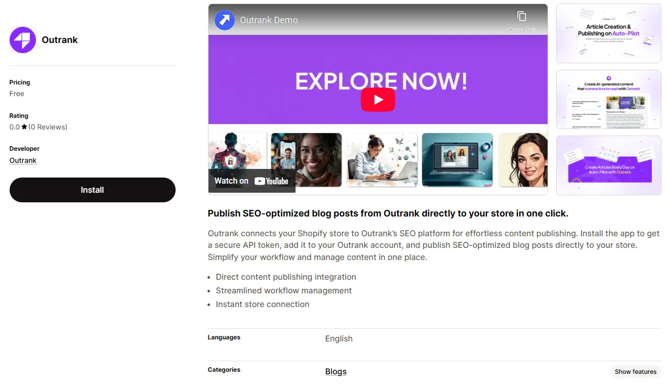 Outrank app on Shopify App Store