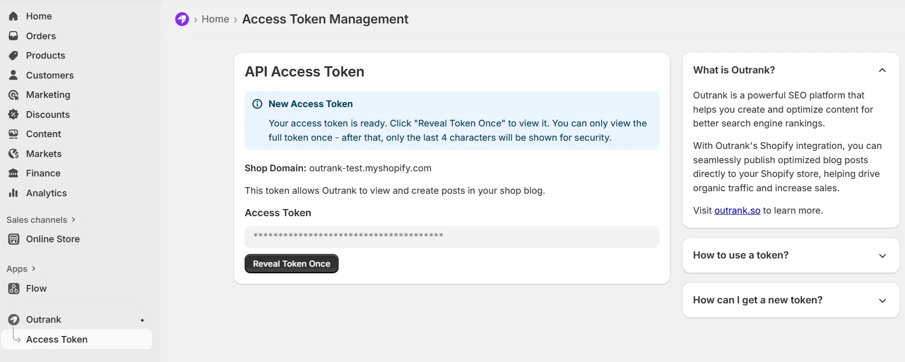Access Token page with Reveal button