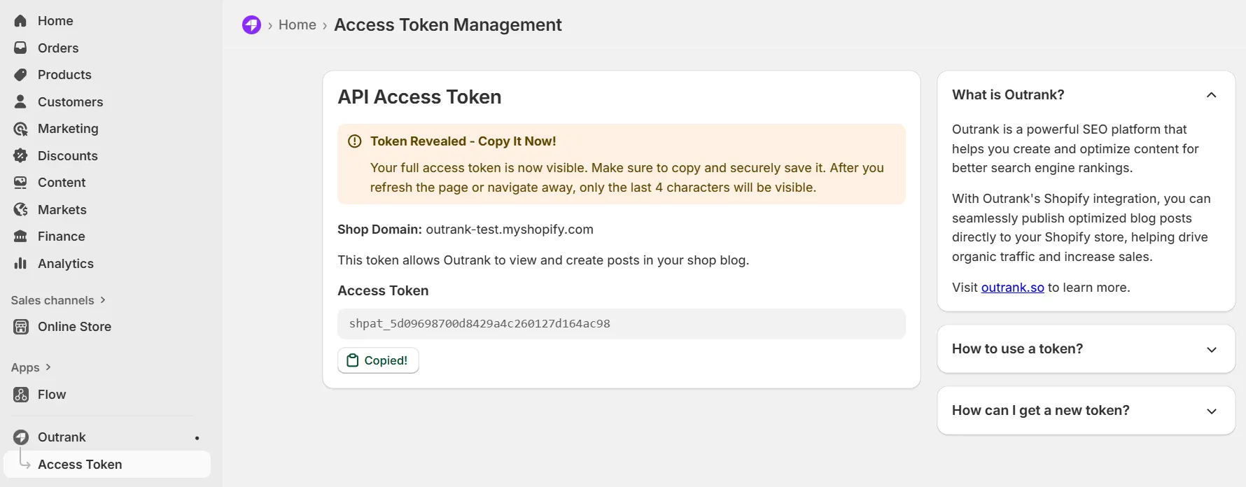 Copy Access Token from Outrank app