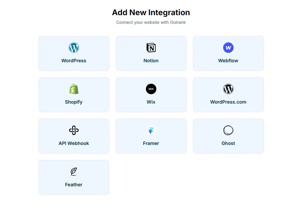 Select Shopify integration in Outrank
