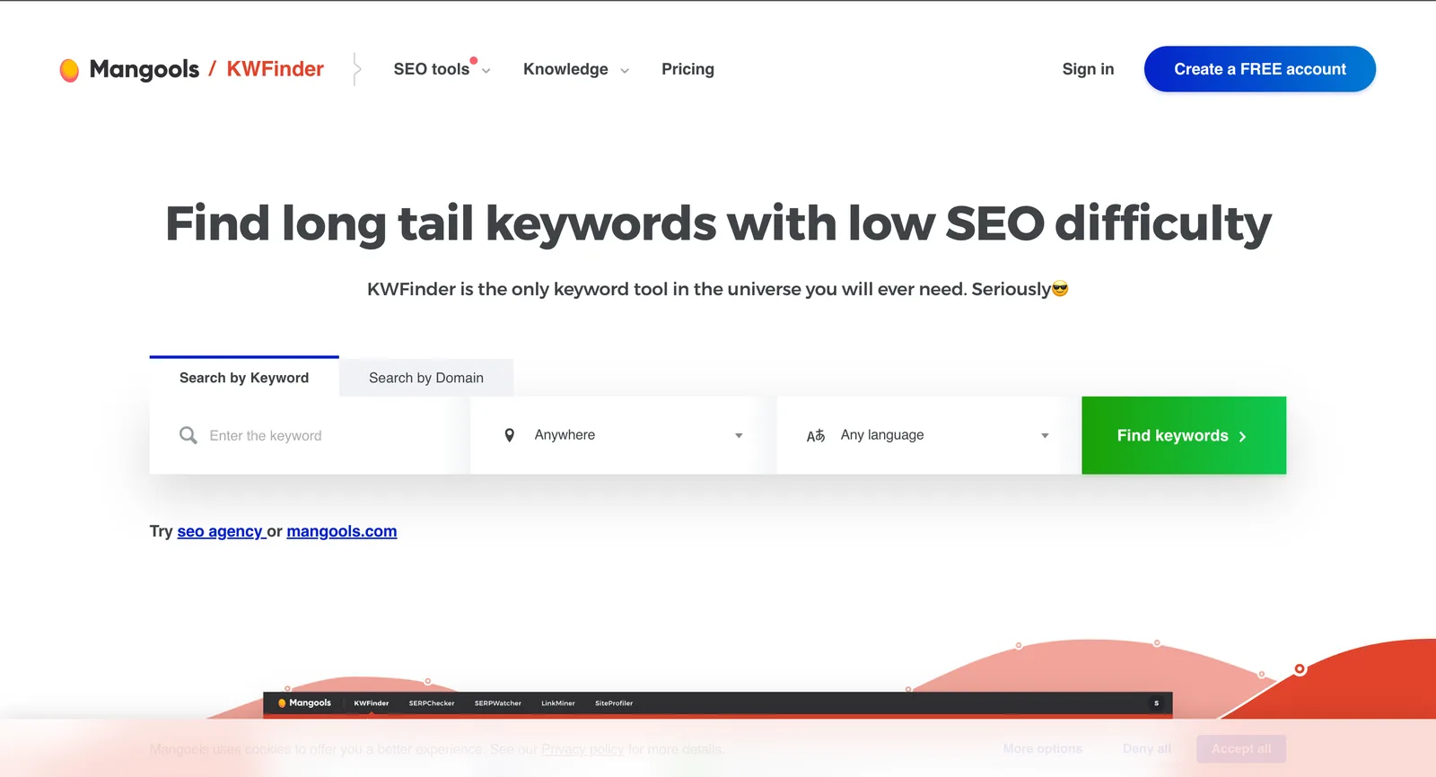KWFinder by Mangools: find long-tail keywords with low SEO difficulty