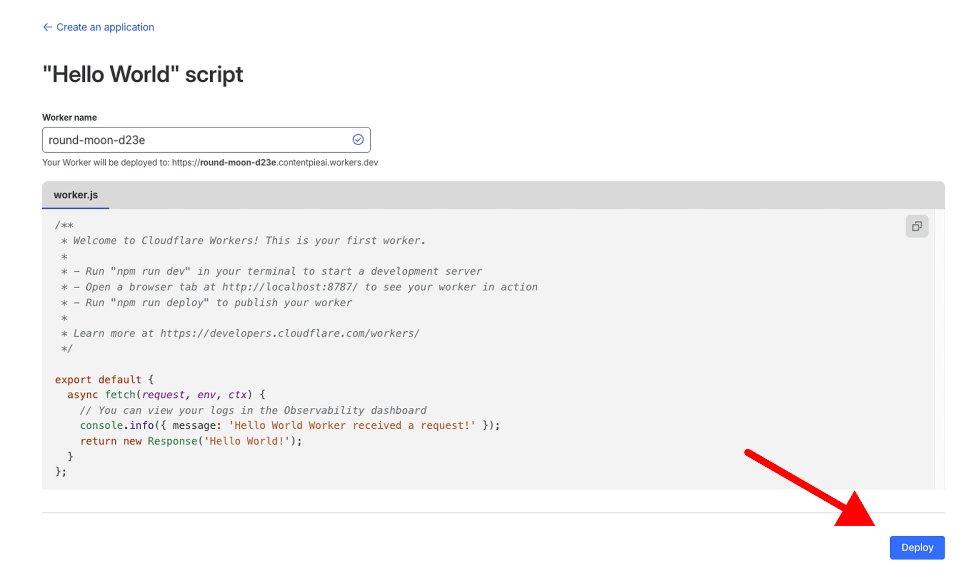 Creating a new worker in Cloudflare