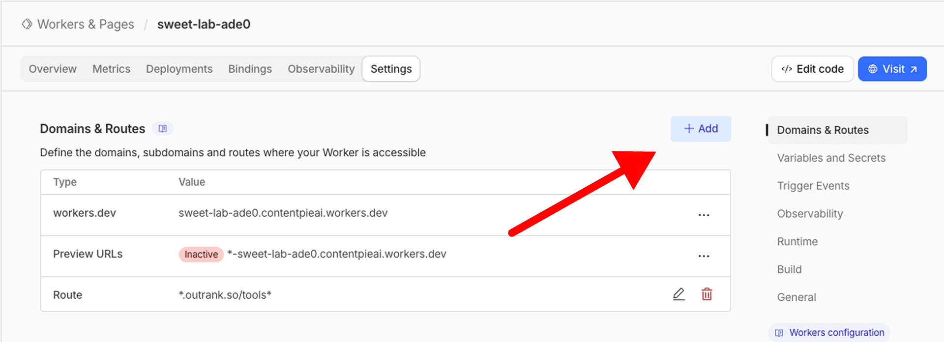 Adding a new route in Cloudflare