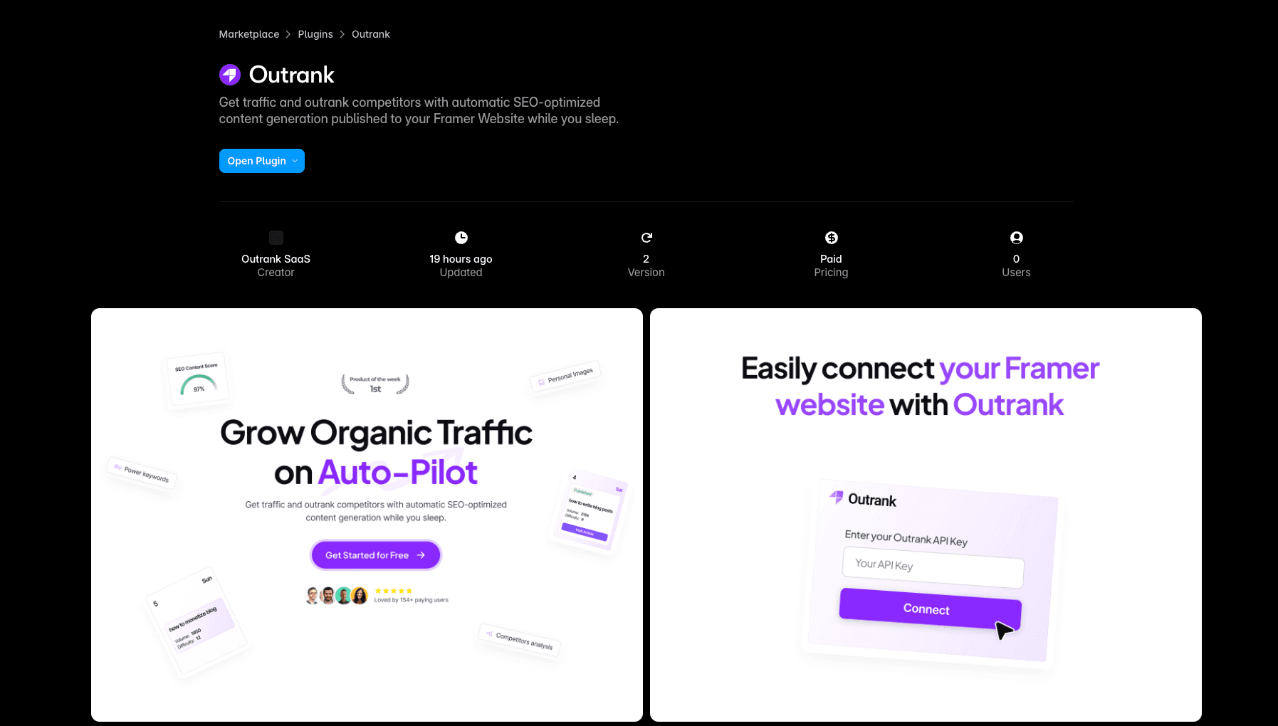 Framer Marketplace with Outrank plugin