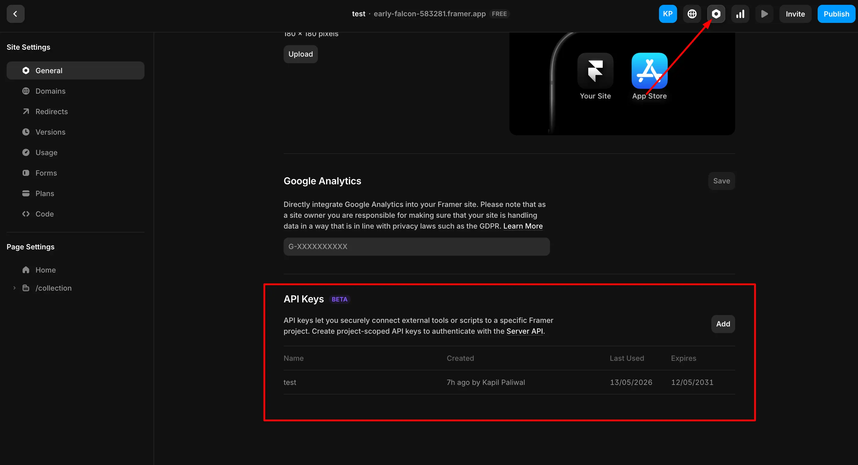 Creating a Framer Server API key