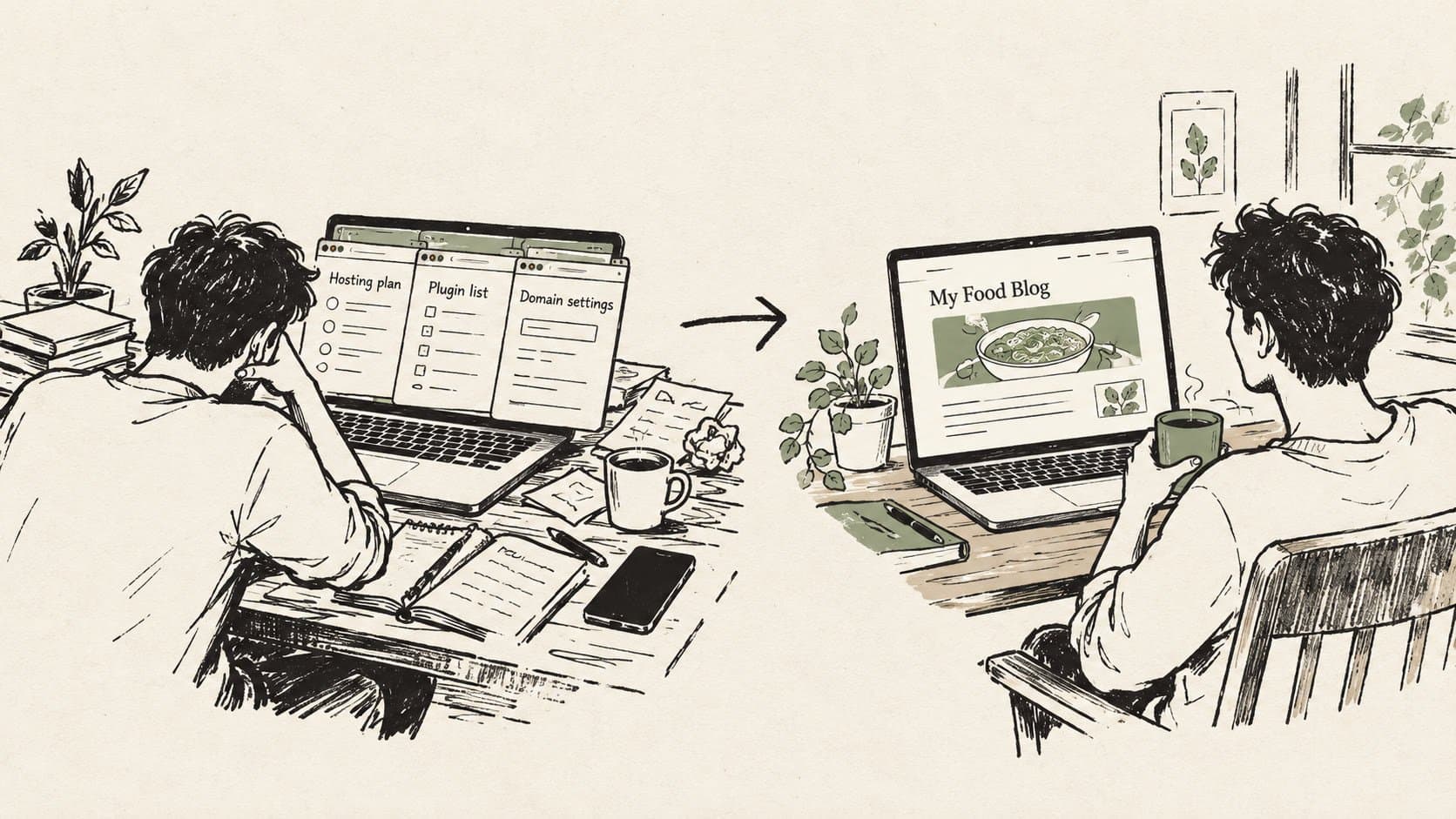 The complexity of self-hosted WordPress setup compared to getting a blog live with Outrank Blogs in one step