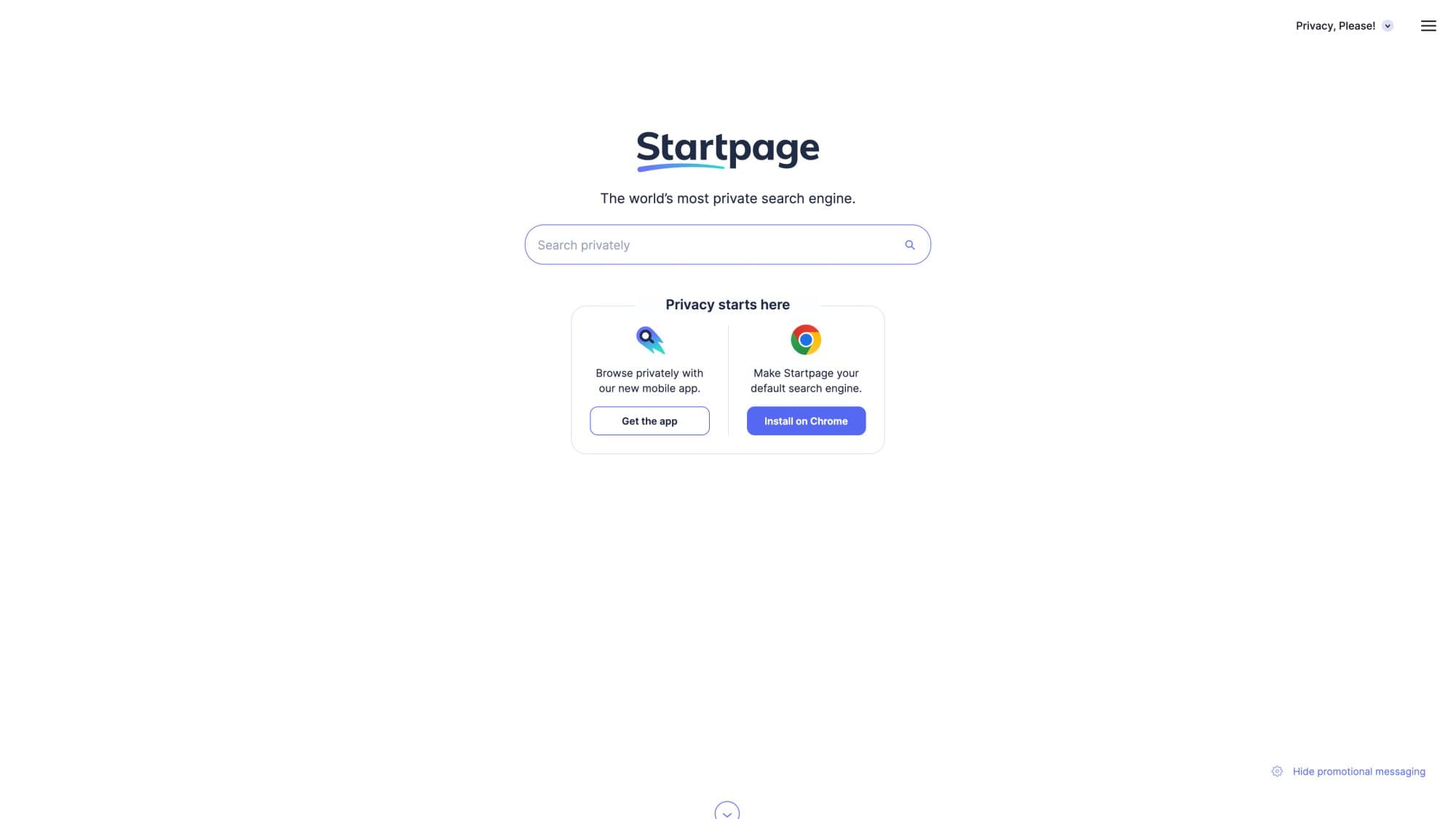 Startpage homepage with the tagline The world's most private search engine