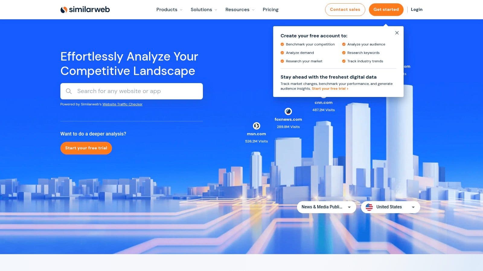 Similarweb homepage with a search box for analysing any competitor's traffic