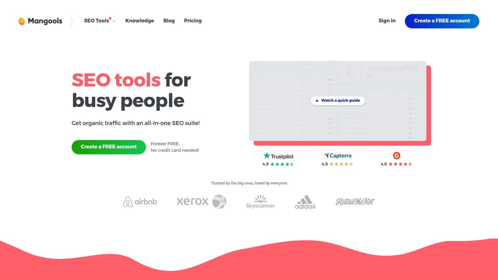 Mangools homepage: SEO tools for busy people