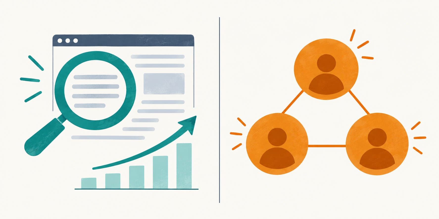Two paths: building for SEO and search traffic on the left, building for a platform audience on the right