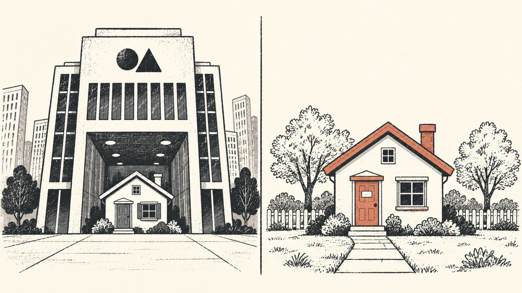Illustration showing two scenarios: a blog hosted inside a third-party platform's domain versus the same blog standing independently on its own domain, representing where SEO authority accumulates when starting a business blog