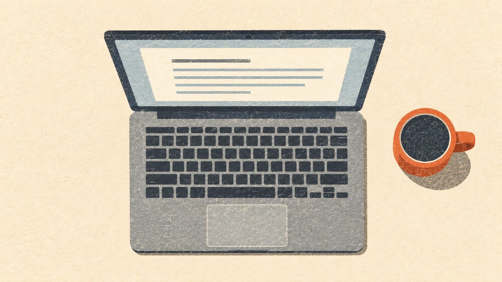 Illustration of a minimal writing workspace showing a clean blog editor on a laptop screen
