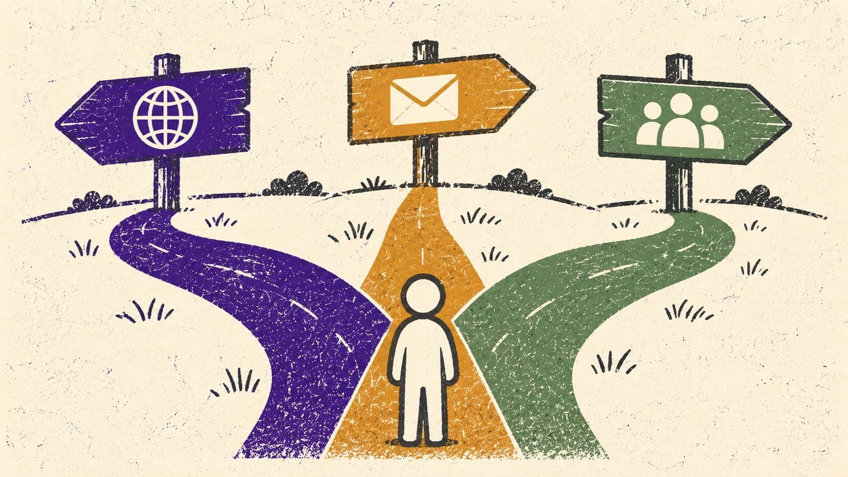 Three-path decision guide for choosing a free personal blog site based on whether you want to own your domain, build a newsletter, or reach an existing audience