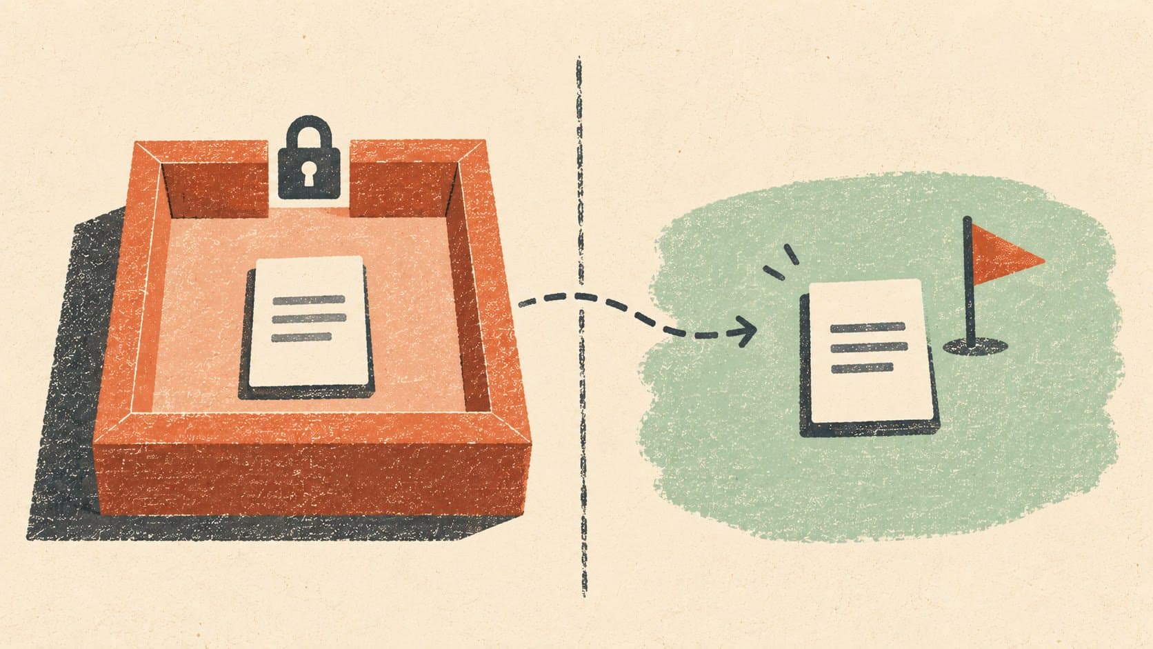 Illustration comparing a blog locked inside a website platform versus a blog hosted freely on its own domain