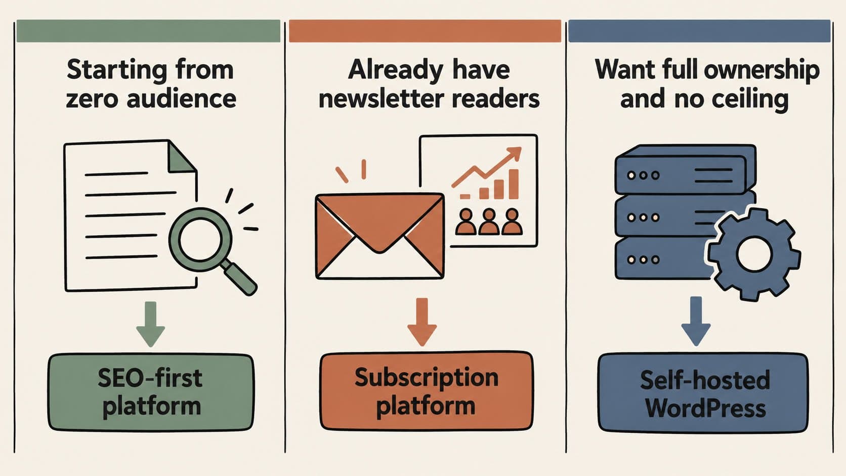 How to choose the best blogging platform to make money: three starting points mapped to the right platform