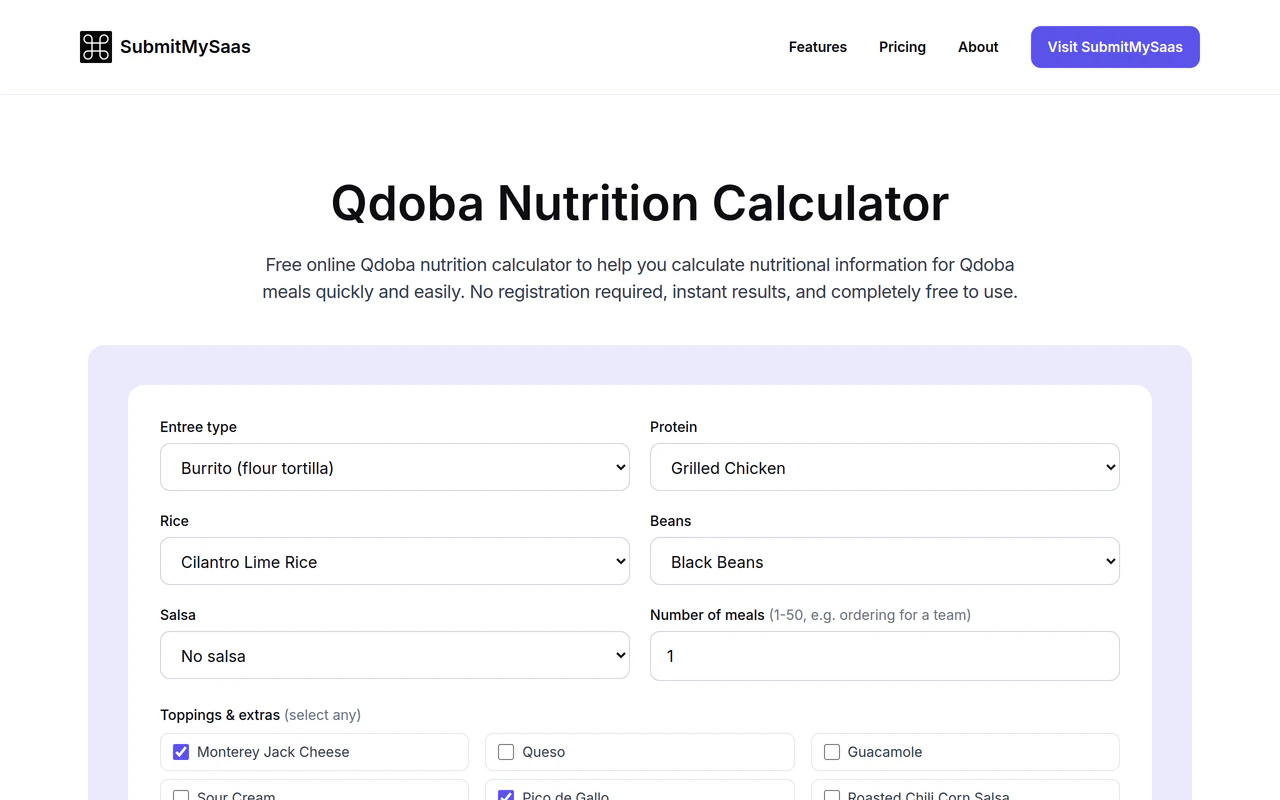 Qdoba Nutrition Calculator